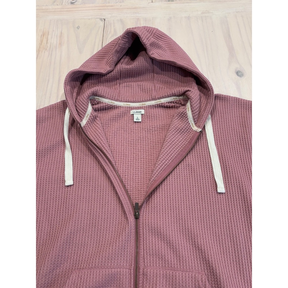 LL Bean Womens Large Mauve Waffle Knit Full Zip Hoodie Thermal Jacket 517785 - Picture 6 of 12